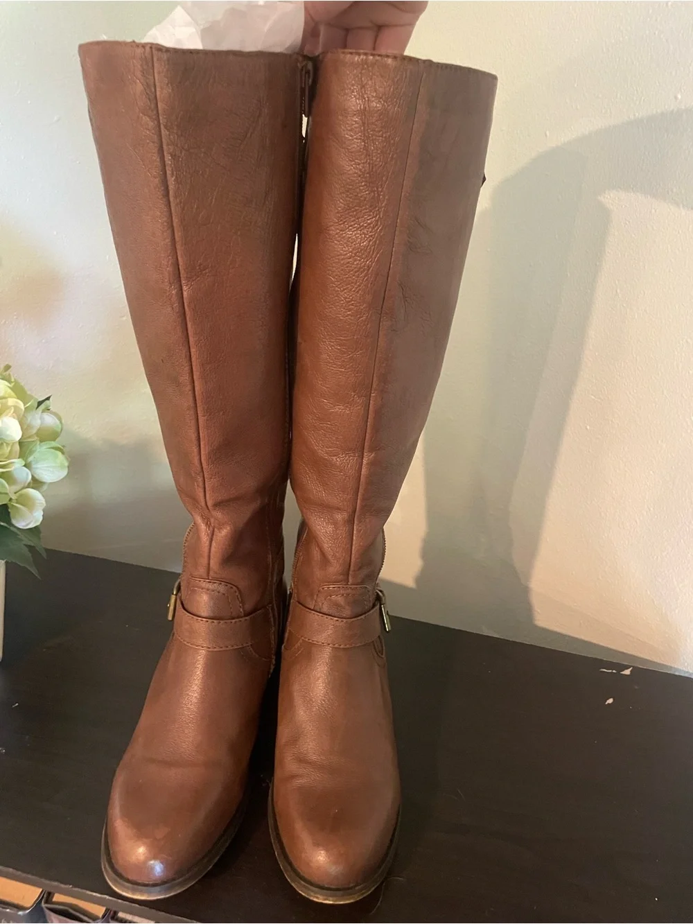 Brown Knee-High Buckle Riding Boots